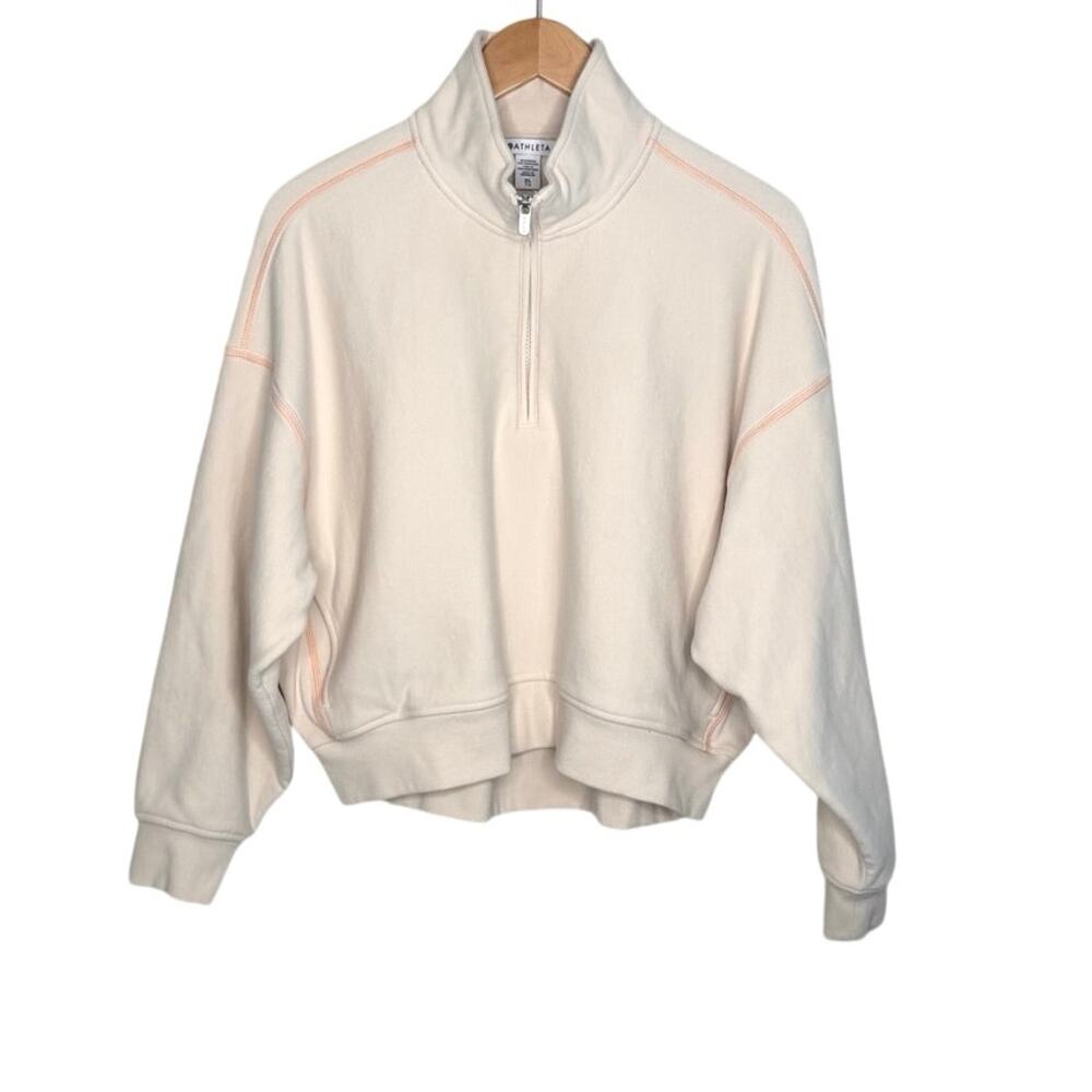 Athleta Forever Fleece 1/2 zip high hip sweatshirt cream size XL - Picture 2 of 9